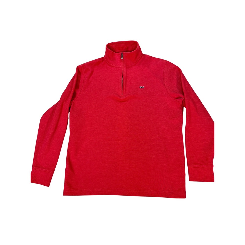 Vineyard Vines 1/4 Zip Pullover Men's Large Red Pique Texture Whale Logo Sweater